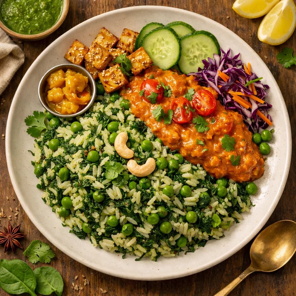 Spinach and Pea Masala Rice Bowl recipe