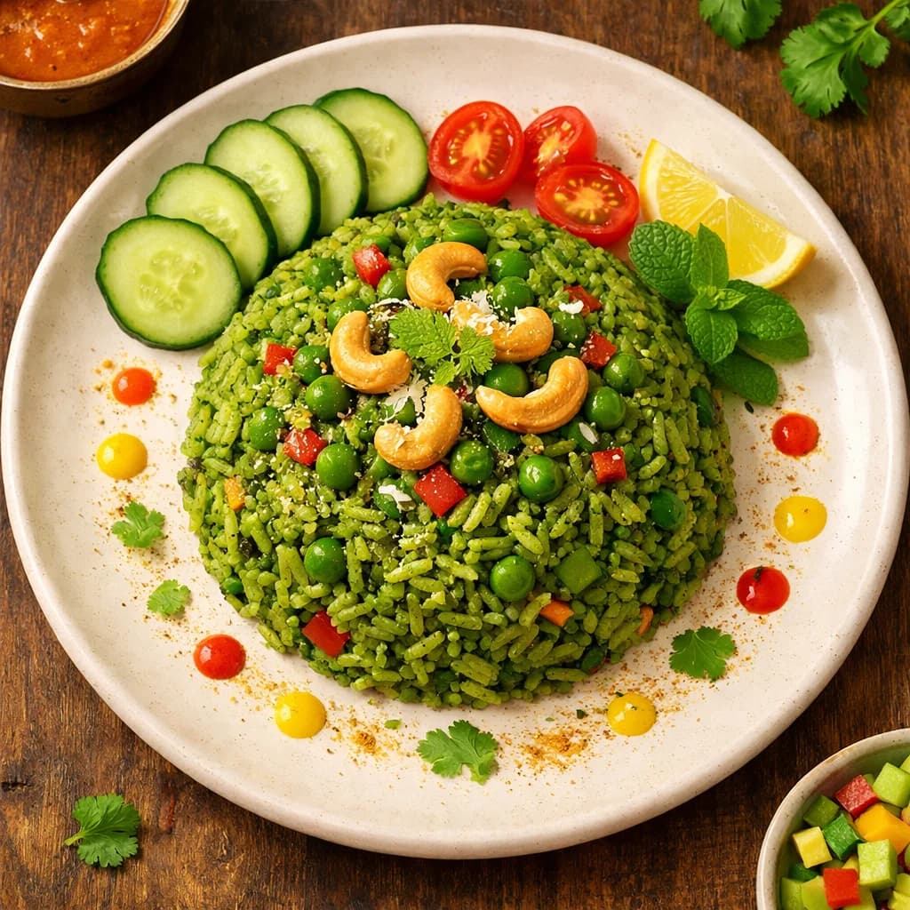 Spinach Green Pea Masala Rice recipe