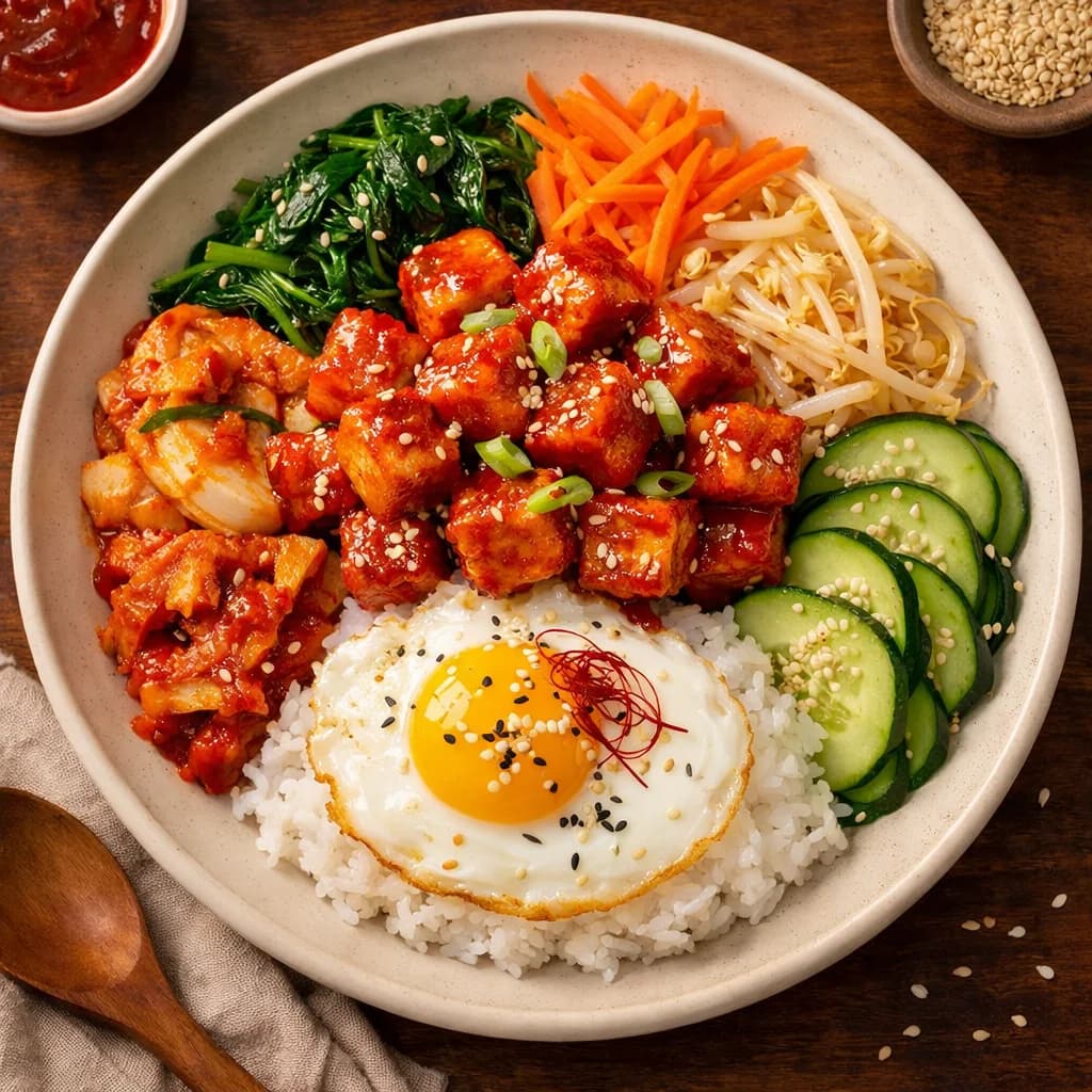 Sweet and Spicy Tofu Bibimbap recipe