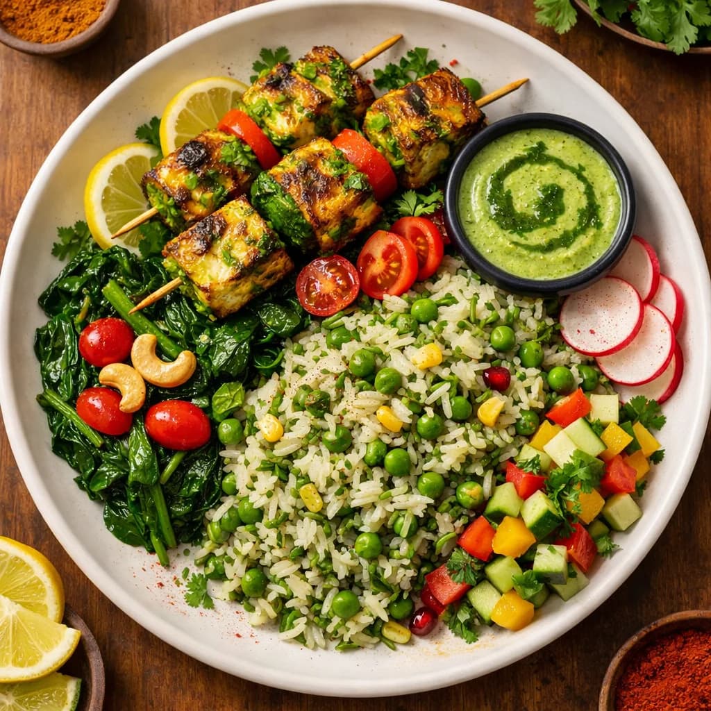 Tandoori Spinach Pea Rice Bowl recipe