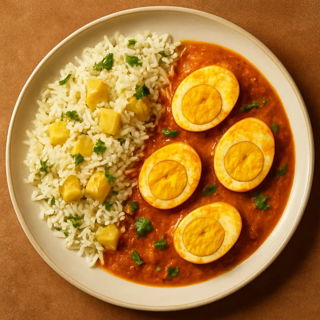 Tangy Egg Curry with Potato Rice recipe