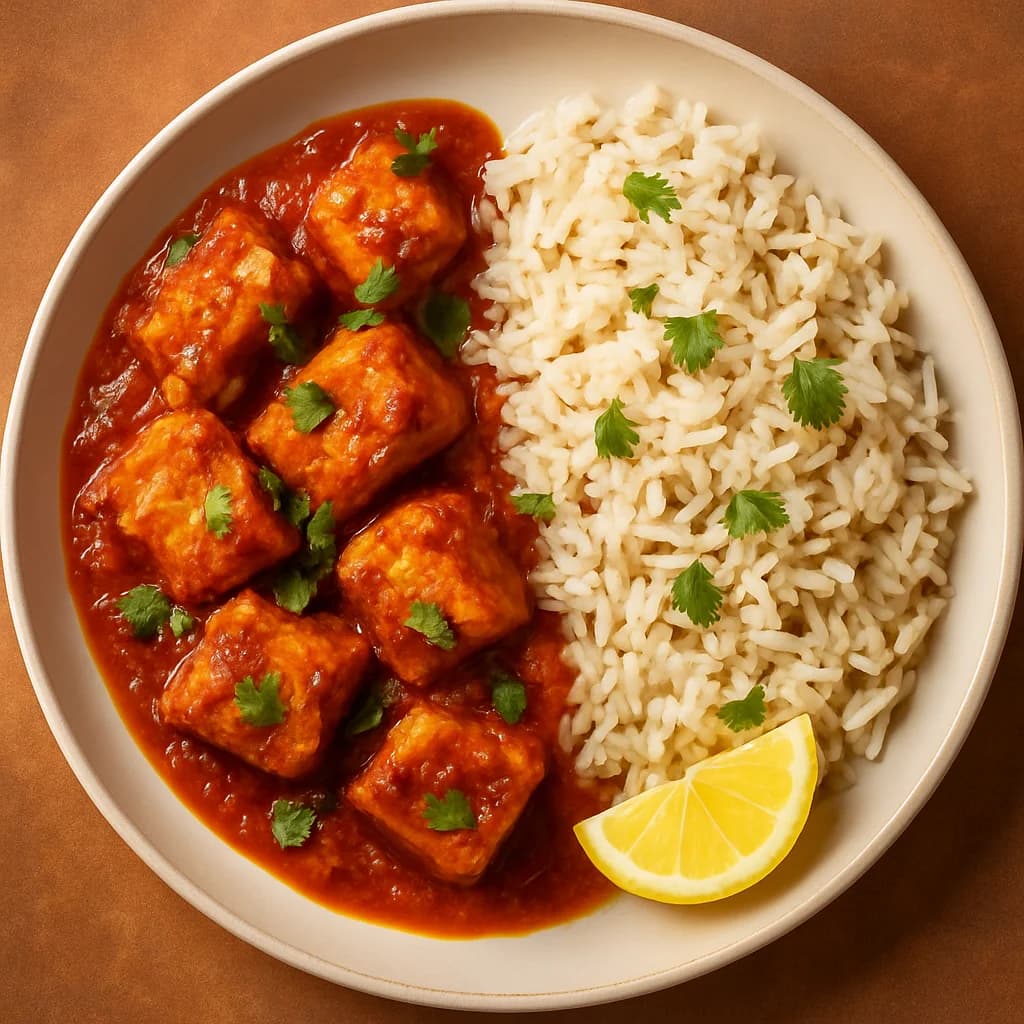 Tangy Fish Curry with Jeera Rice recipe