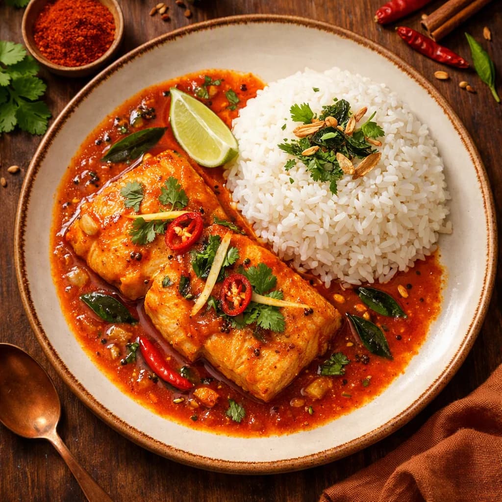Tangy Fish Curry with Steamed Rice recipe