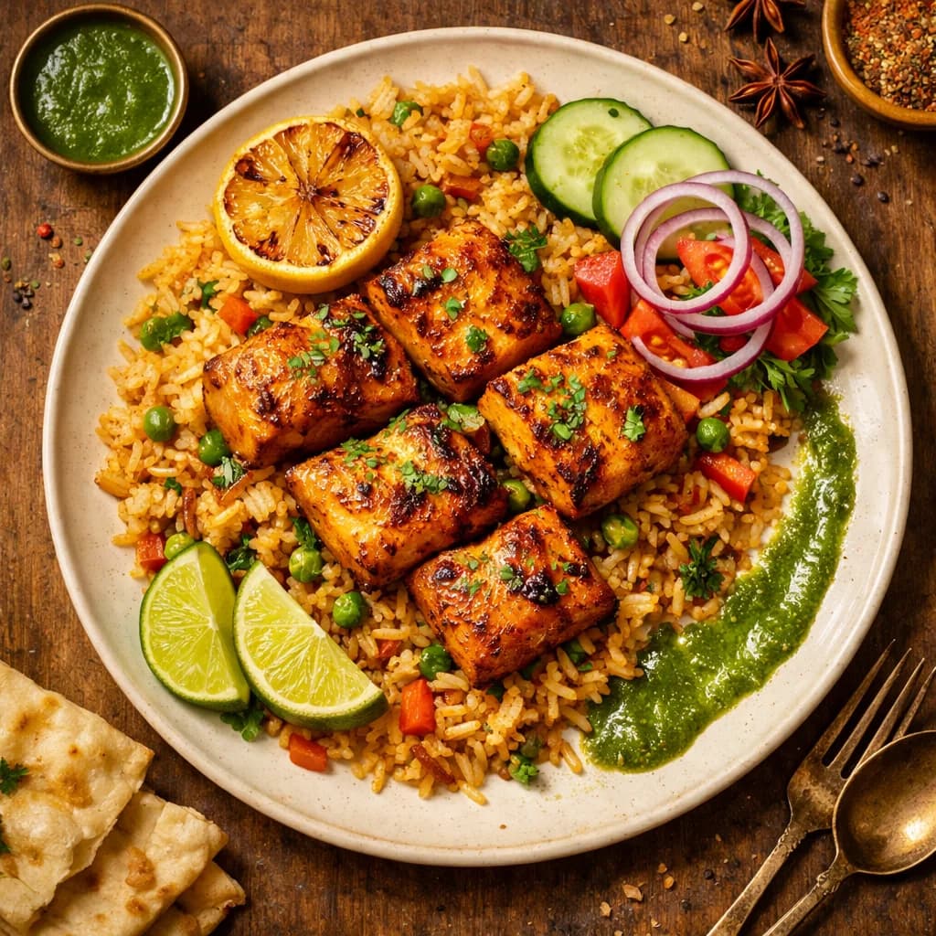 Tangy Fish Tikka with Spiced Rice recipe