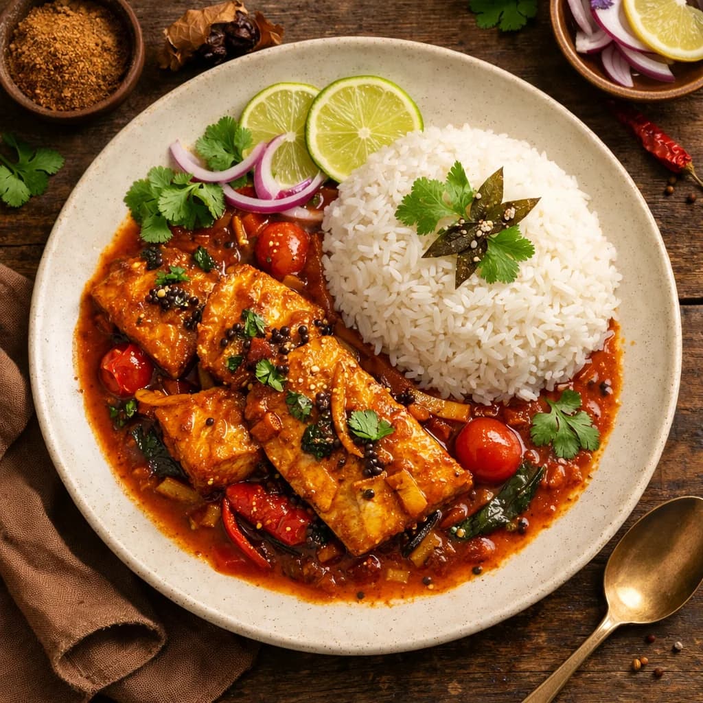 Tangy Tamarind Fish Curry with Rice recipe