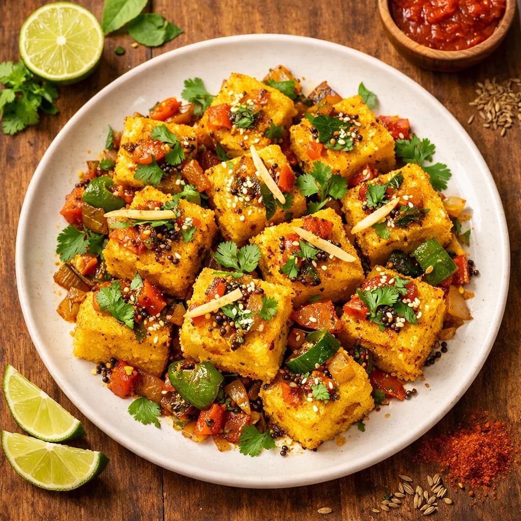 Tangy Tawa Masala Dhokla recipe