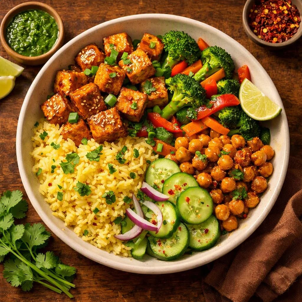 Tangy Tofu and Vegetable Rice Bowl recipe