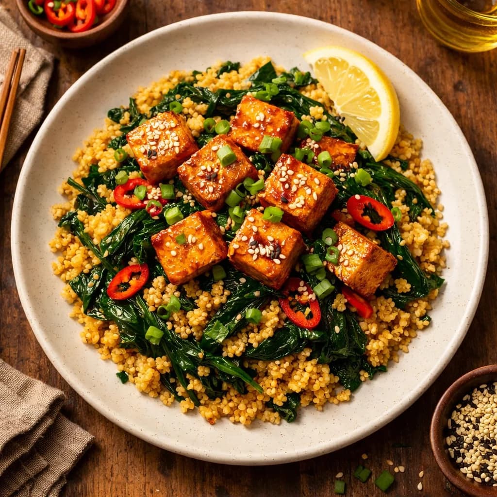 Tofu and Spinach Millet Stir-Fry recipe