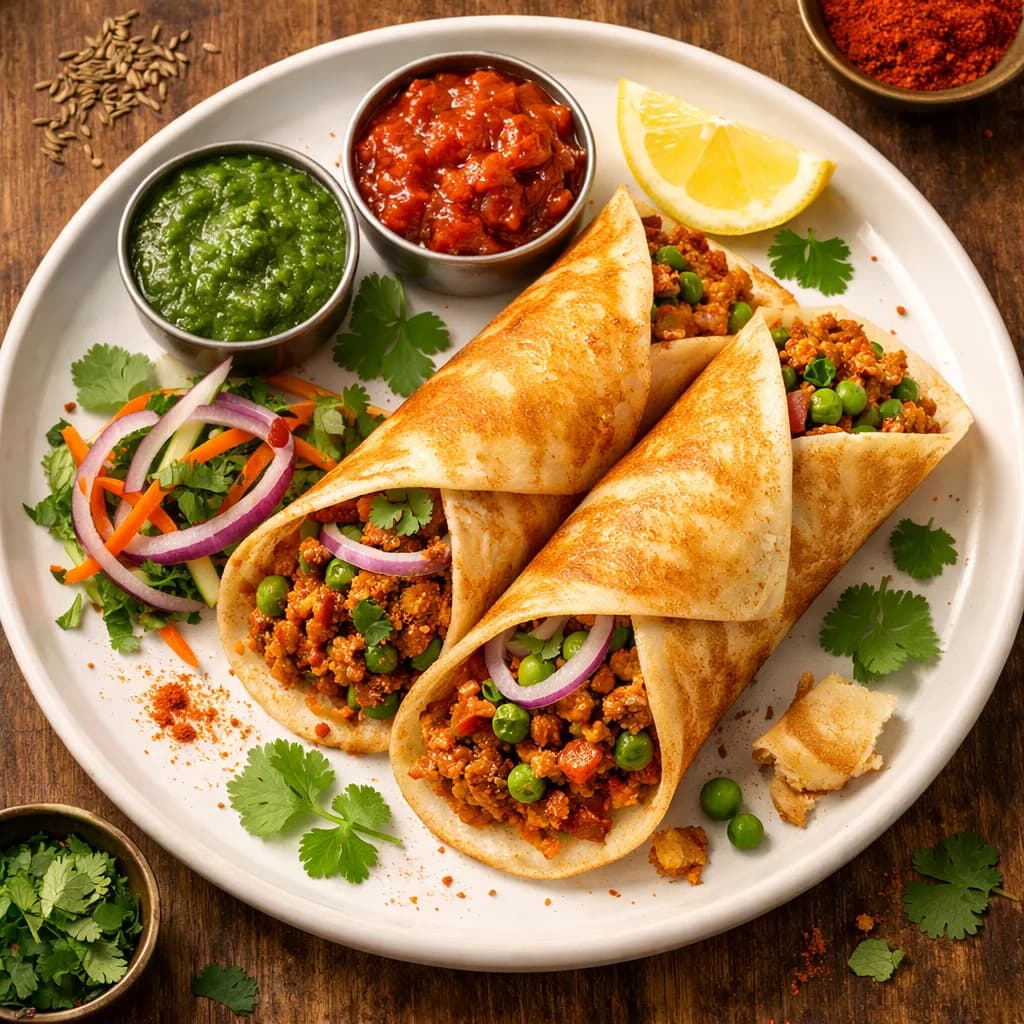 Zesty Chicken Keema Dosa Wrap recipe