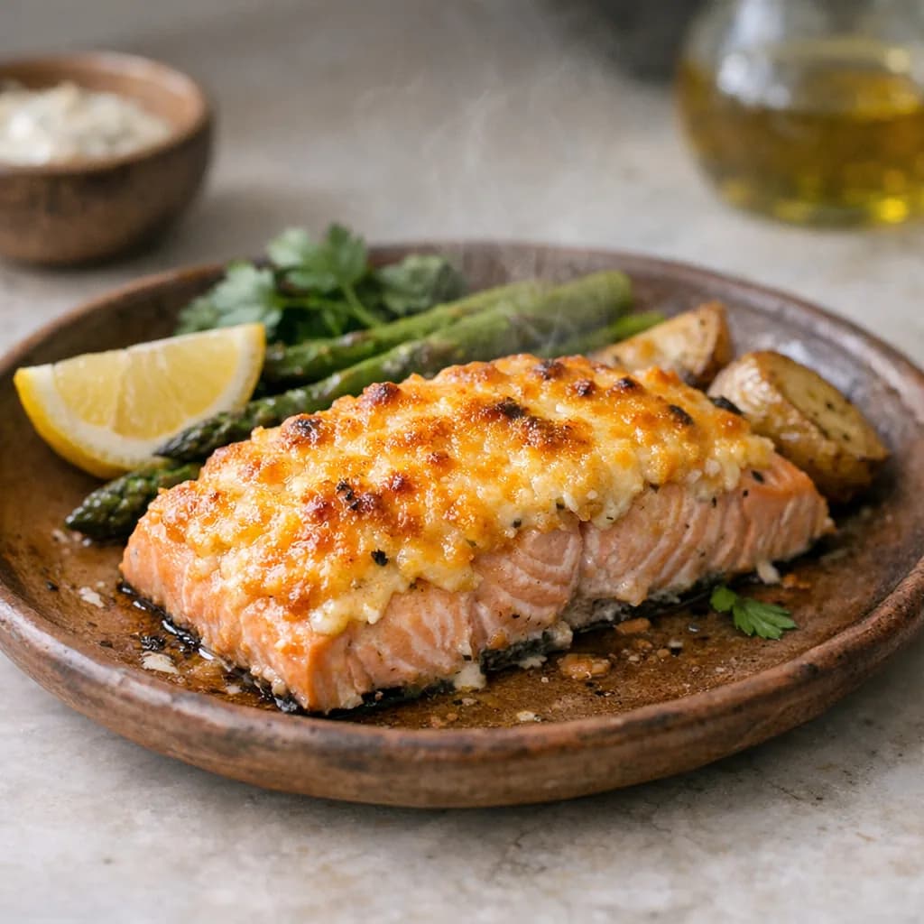 Baked Salmon with Cheddar Crust recipe