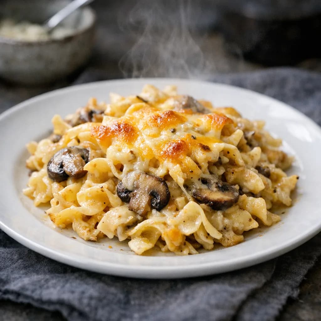Cheesy Mushroom Noodle Bake recipe