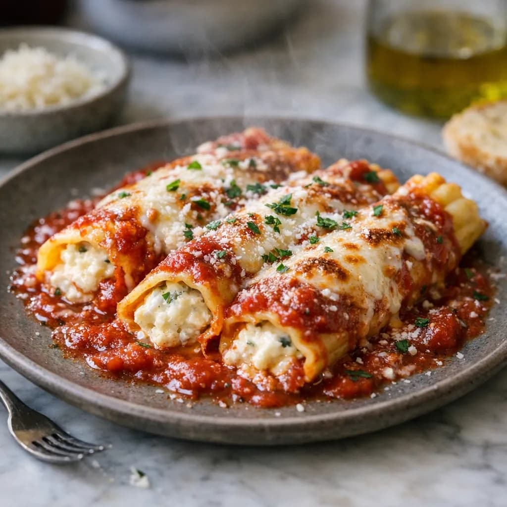Cheesy Stuffed Manicotti Delight recipe