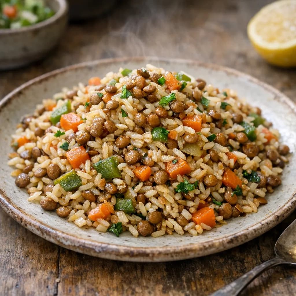 Halal Lentil and Vegetable Pilaf recipe