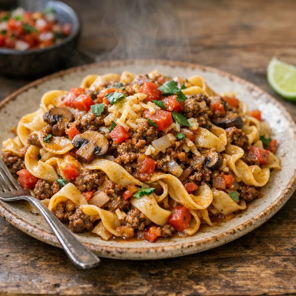 Halal Taco Noodle Dinner recipe