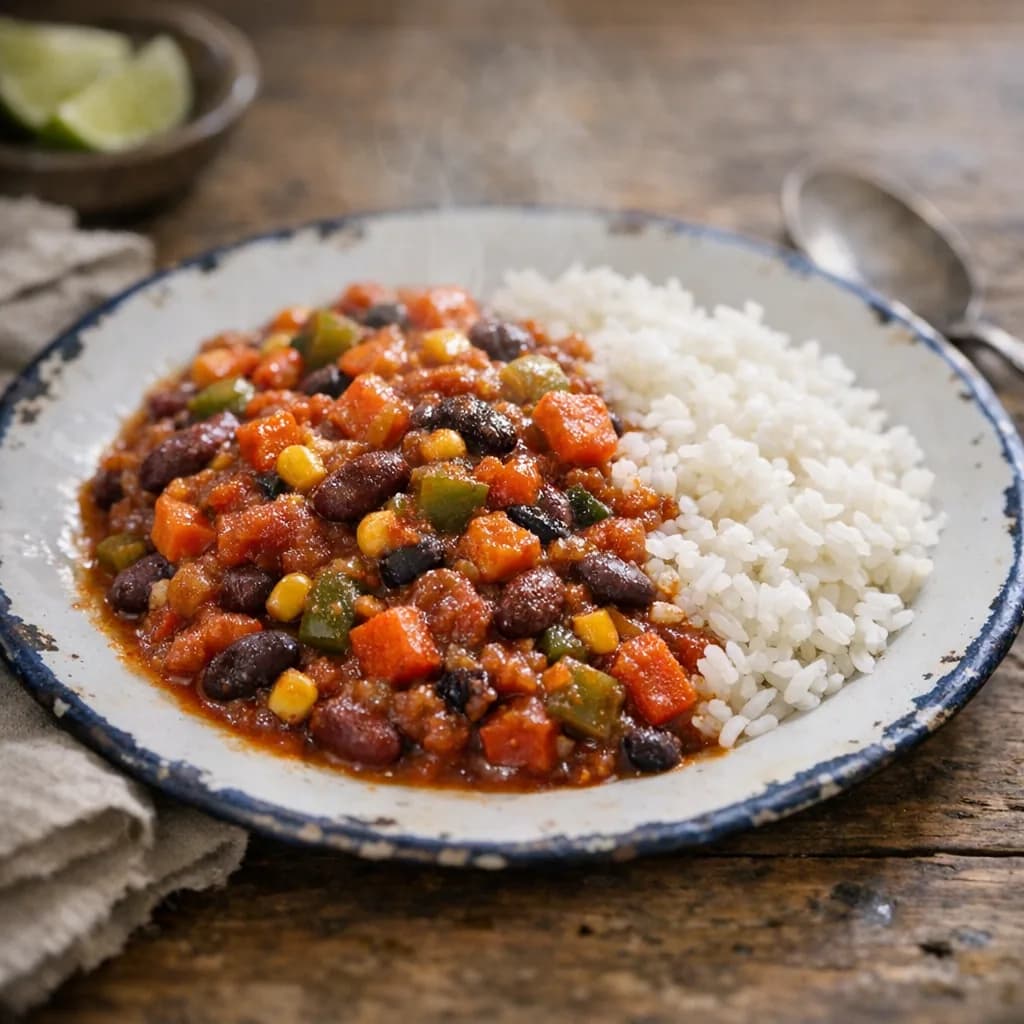 Halal Veggie Chili with Rice recipe