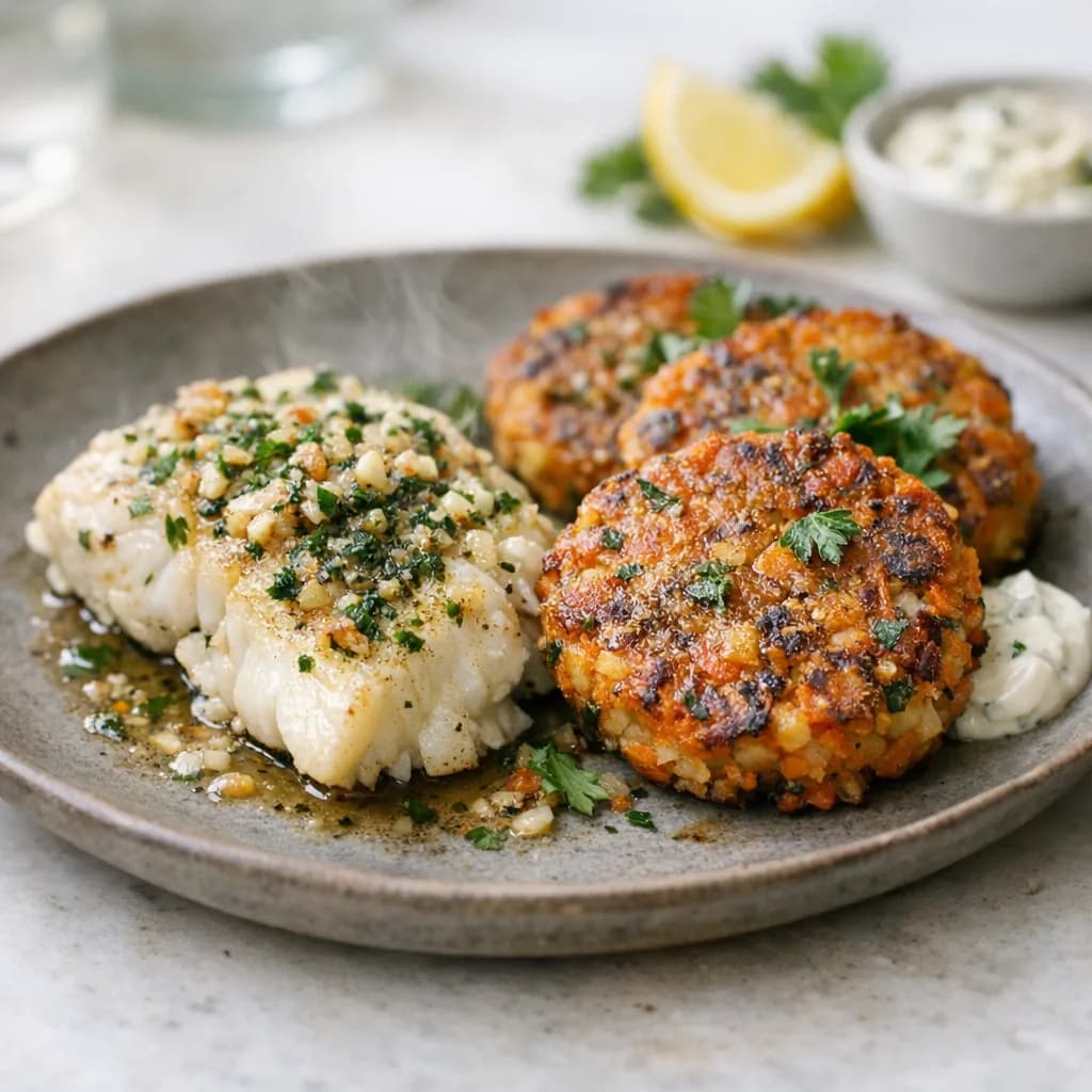 Herbed Cod and Carrot Cakes recipe