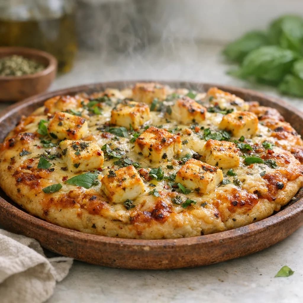Herbed Paneer Pizza Bake recipe