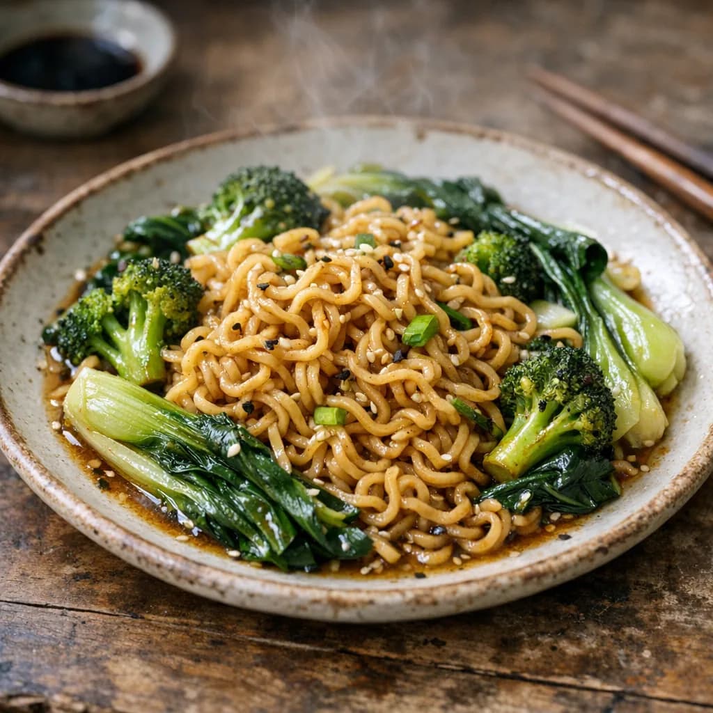 Cheesy Veg Carbonara Ramen with Bok Choy recipe