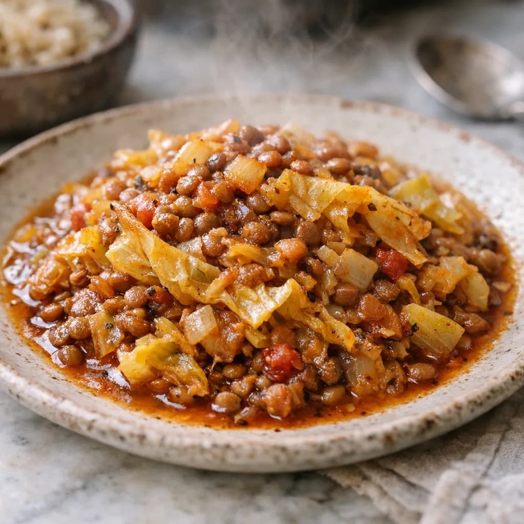 Savory Cabbage and Lentil Stew recipe