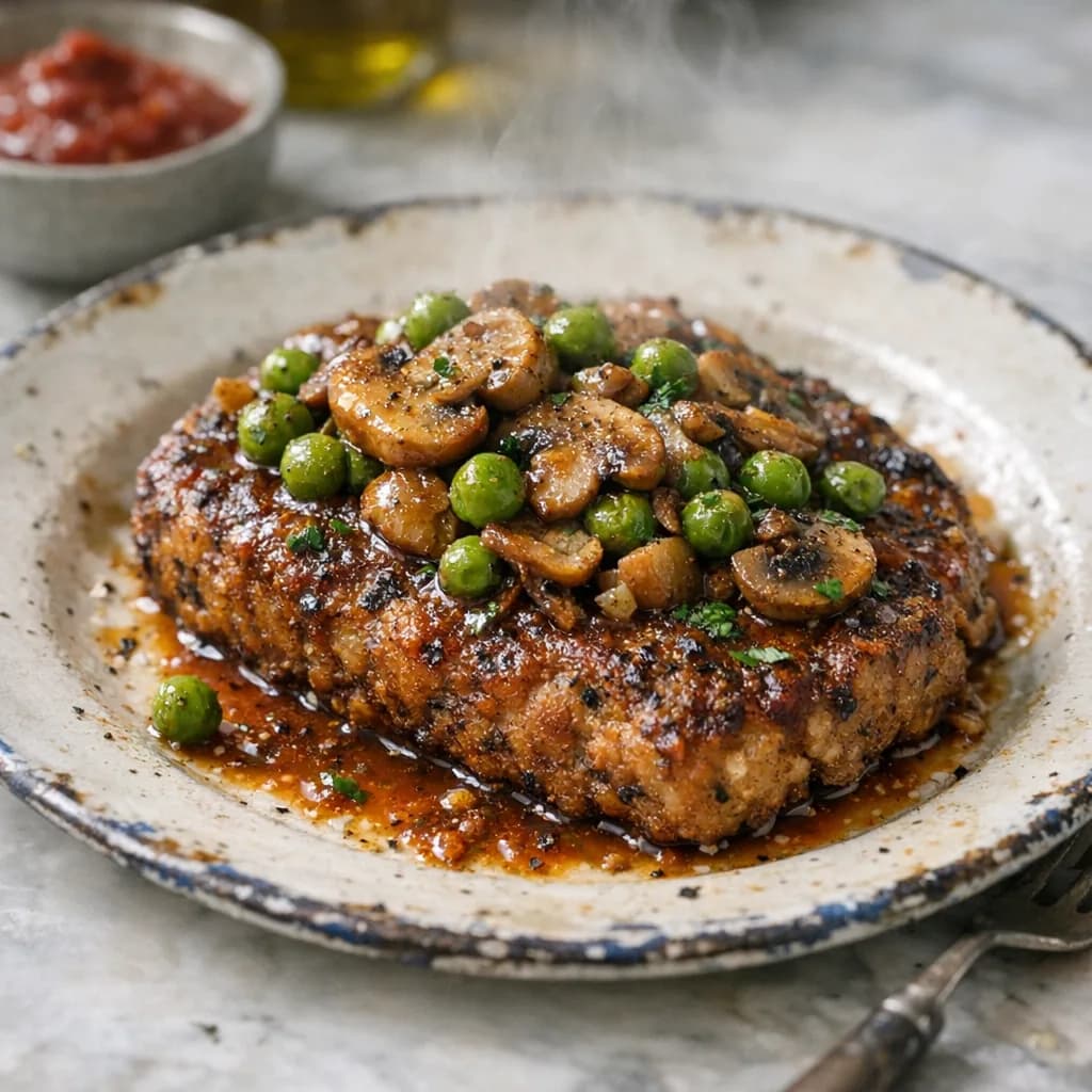 Savory Mushroom and Pea Steak recipe