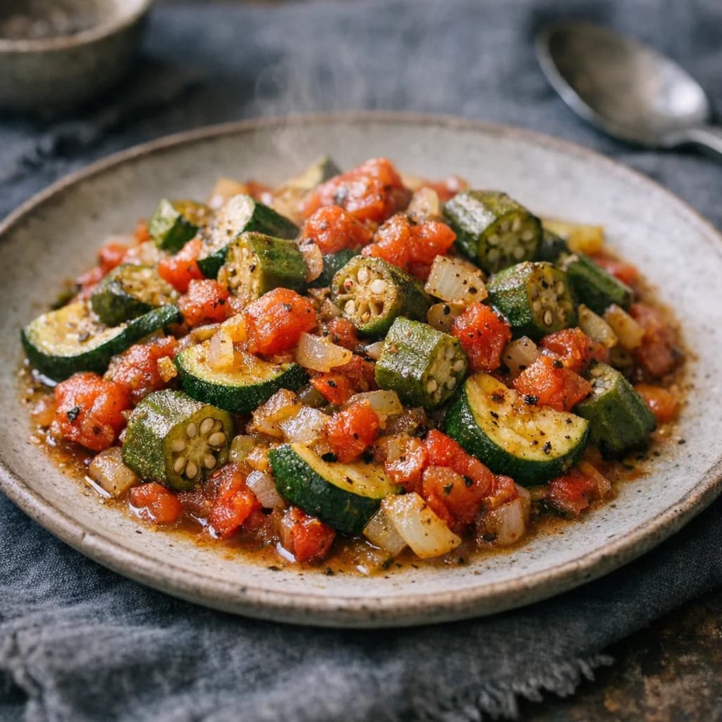 Savory Okra and Tomato Skillet recipe