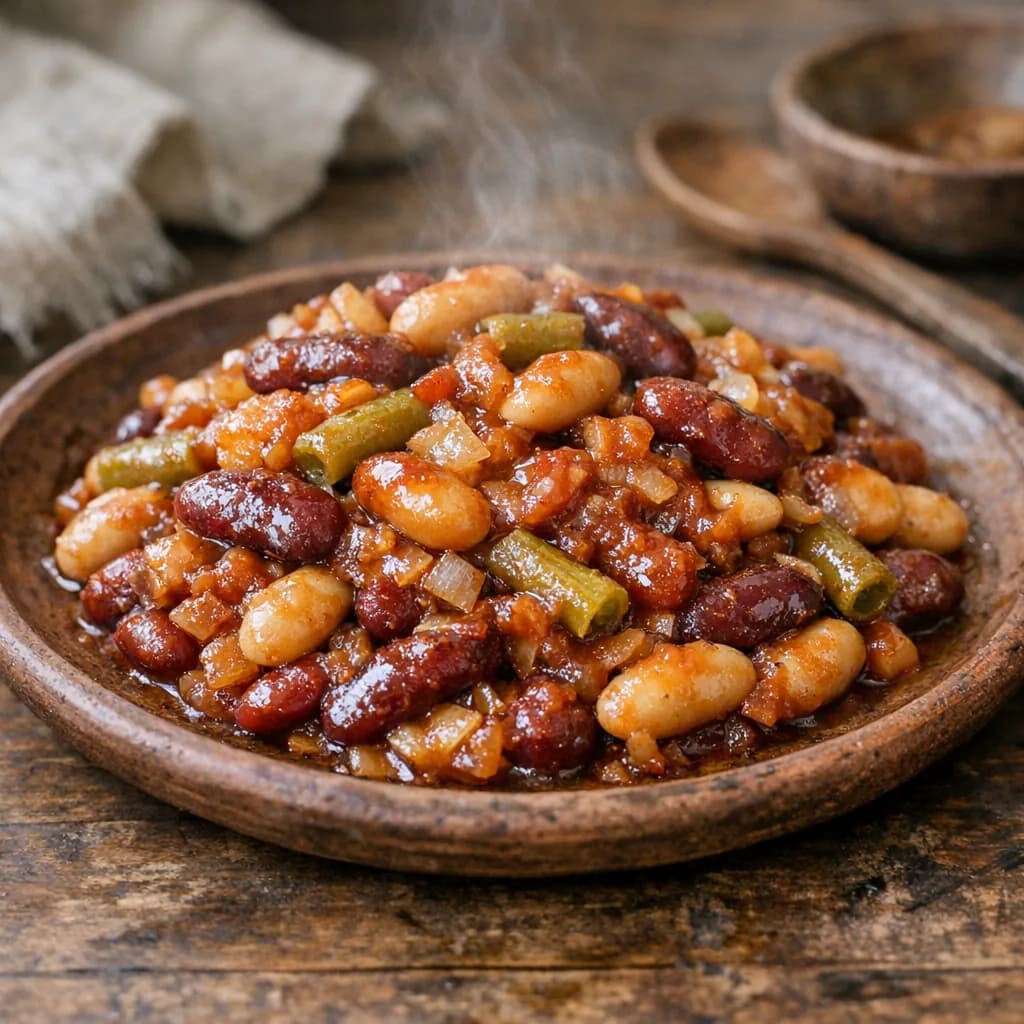 Savory Three Bean Chicken Bake recipe