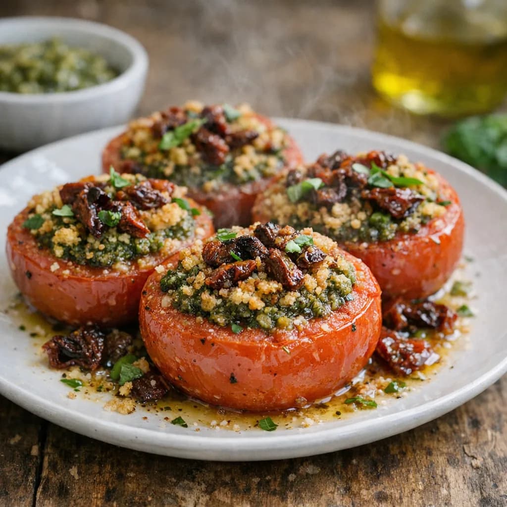 Vegan Baked Pesto Tomatoes recipe