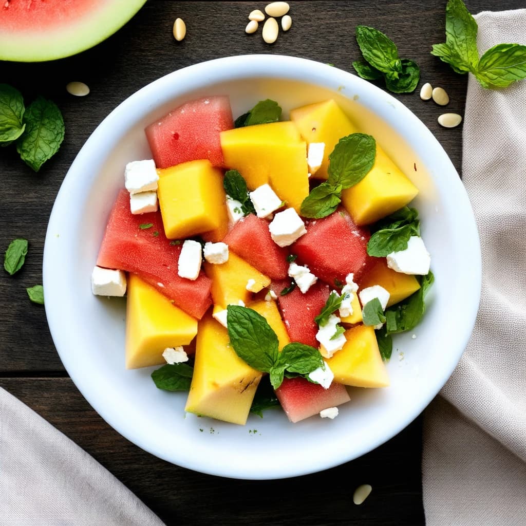 Refreshing Yellow Watermelon and Feta Cheese Salad Recipe recipe