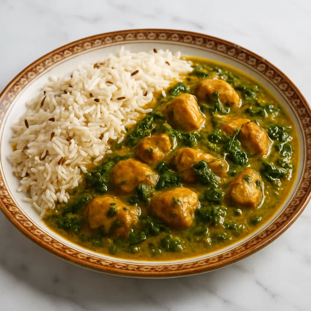 Chicken and Spinach Coconut Curry with Jeera Rice recipe