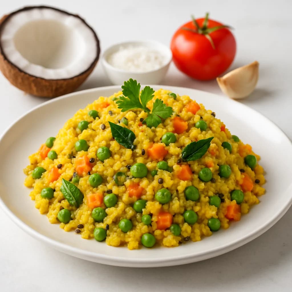 Fluffy Coconut Curry Veggie Upma recipe