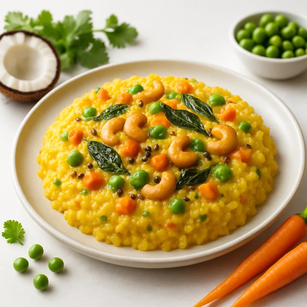 Golden Coconut Vegetable Pongal recipe