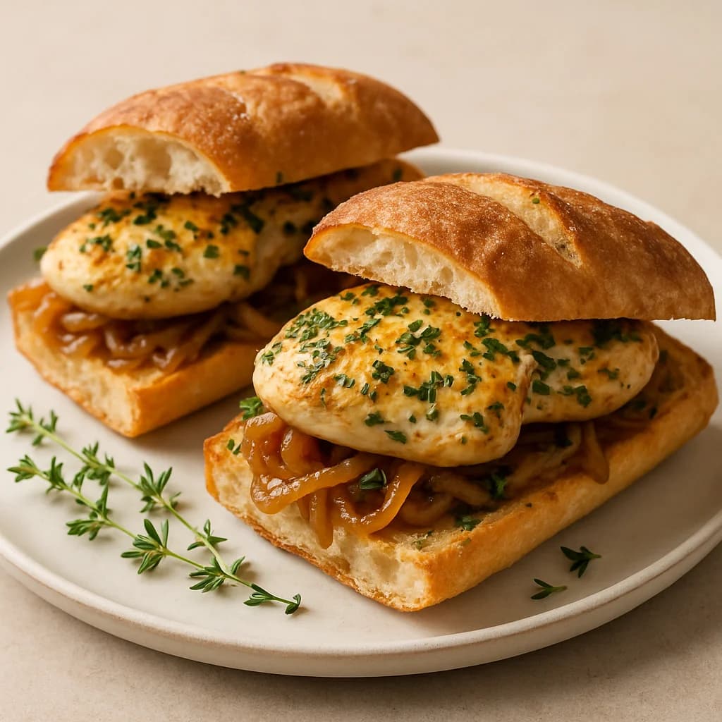 Herby Chicken & Caramelized Onion Sandwiches recipe