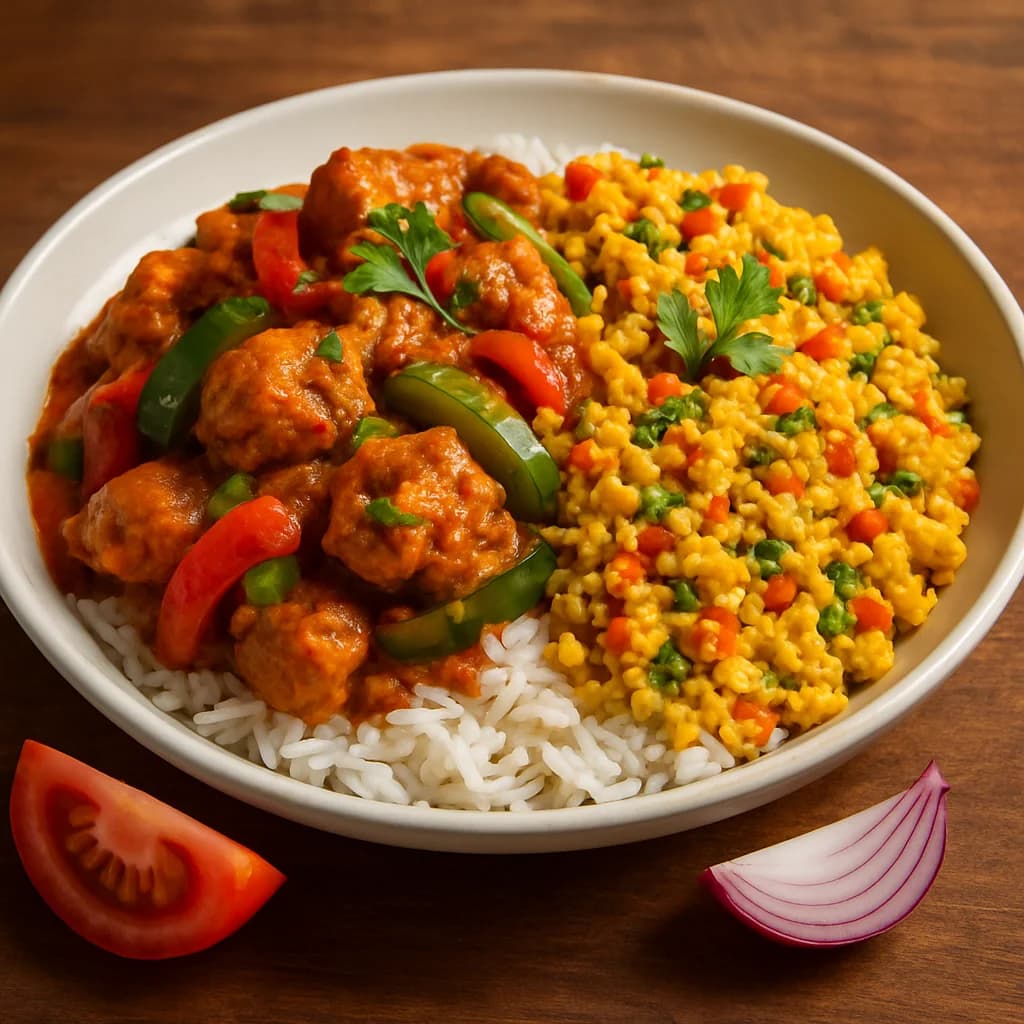 Kadhai Chicken and Egg Bhurji Bowl recipe