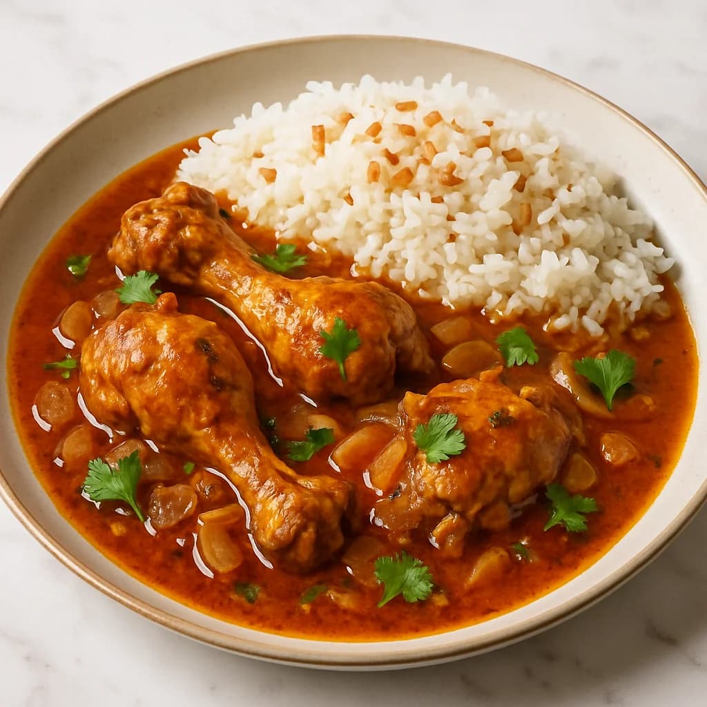 Spiced Chicken Saaru & Creamy Coconut Pilaf recipe