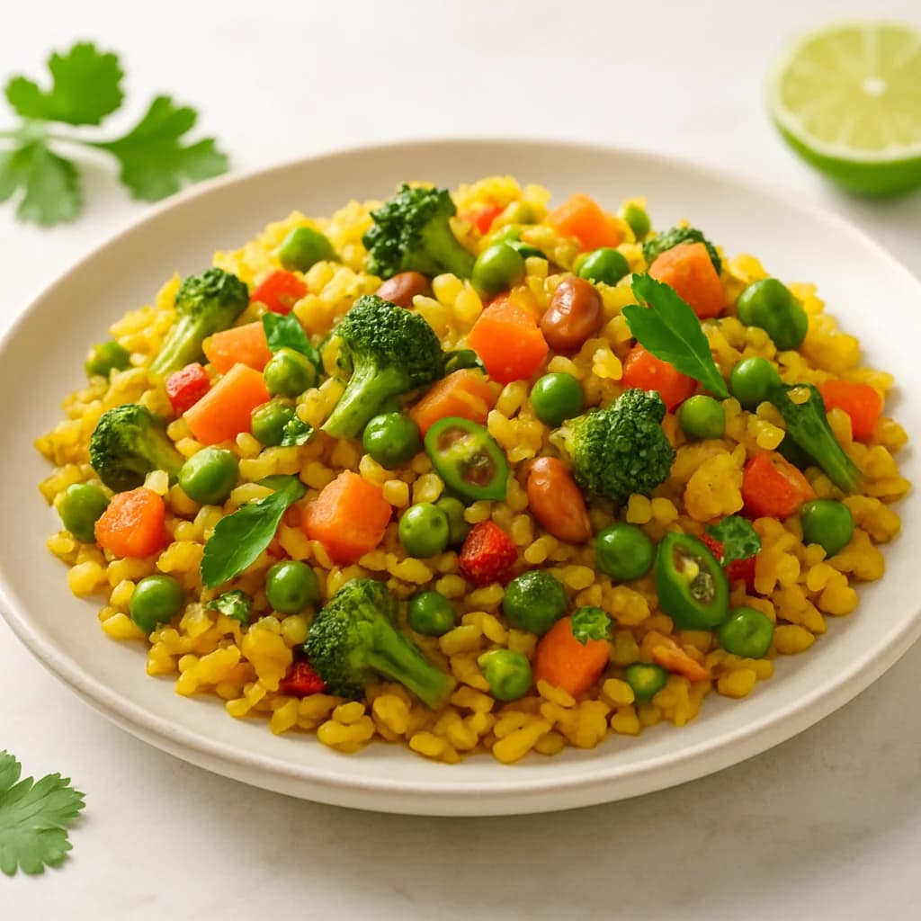 Masala Poha with Curried Vegetables recipe