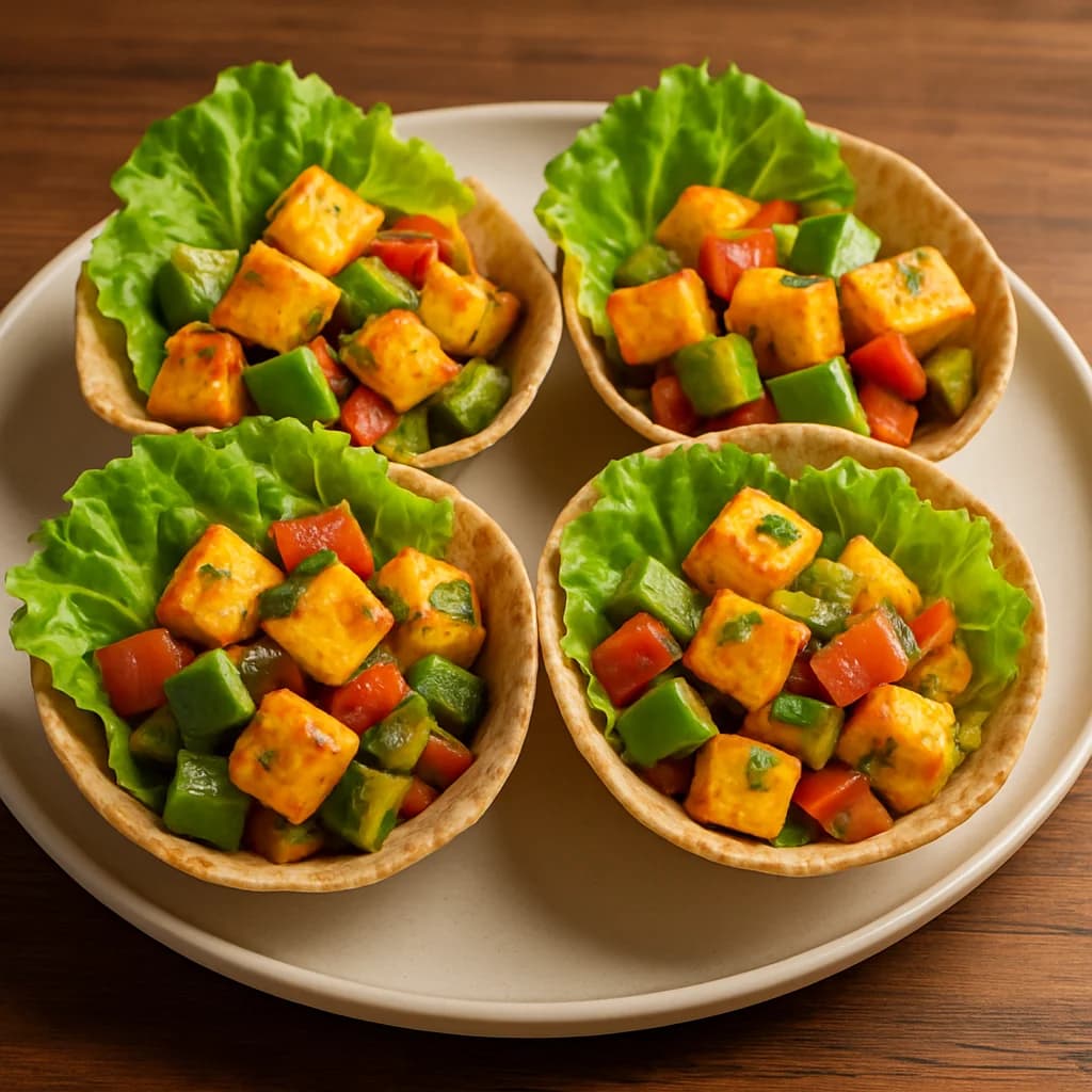 Paneer Capsicum Whole Wheat Lettuce Cups recipe
