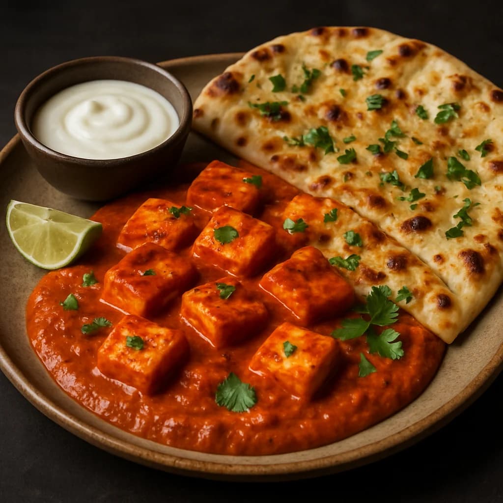 Paneer Tikka Masala with Garlic Butter Naan recipe