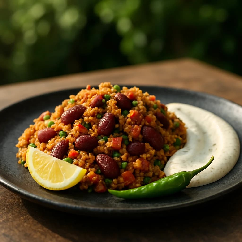 Spiced Amaranth and Rajma Pilaf with Cashew Yogurt Sauce recipe