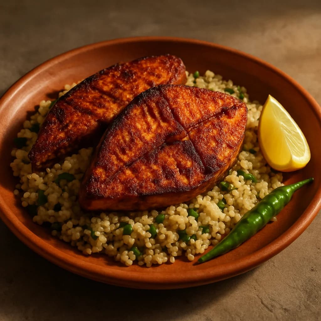Spiced Grilled Surmai with Quinoa Pilaf recipe