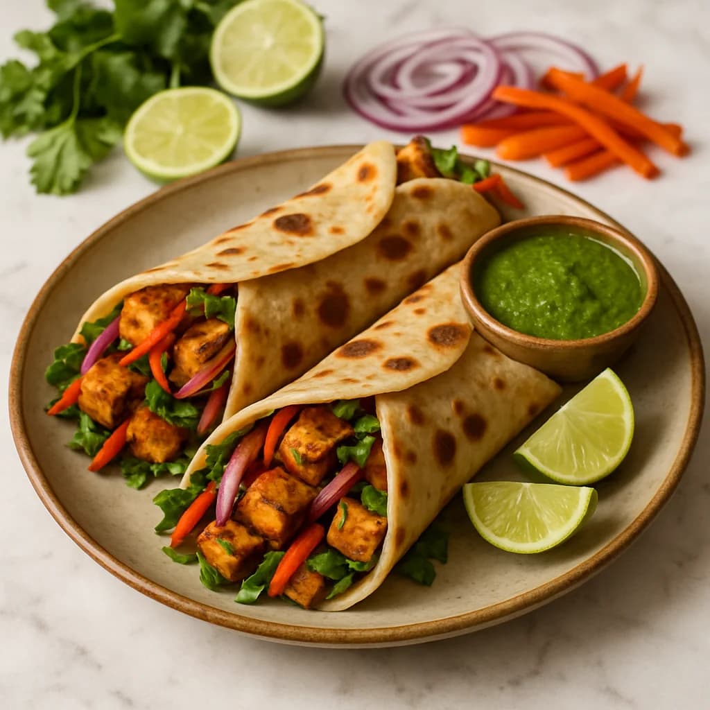 Spiced Punjabi Veggie Paneer Kathi Rolls recipe