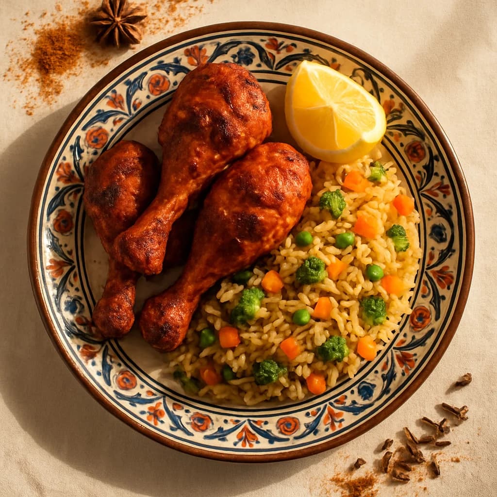 Spicy Tandoori Chicken with Air-Fried Veggie Rice recipe