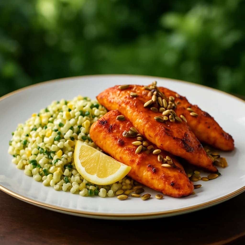 Tandoori Fish Tikka with Lemon Barley Pilaf recipe