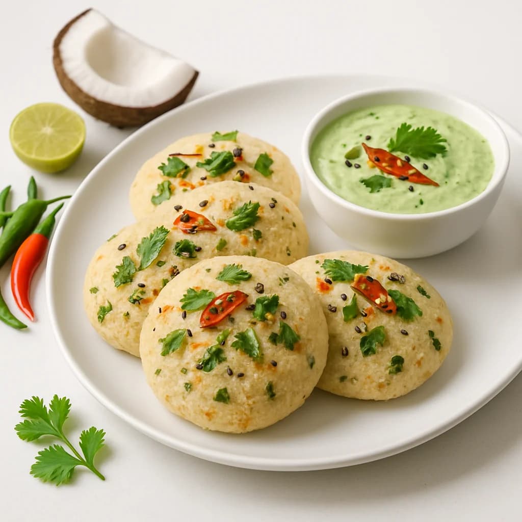 Tangy Coconut Rava Idli Platter recipe