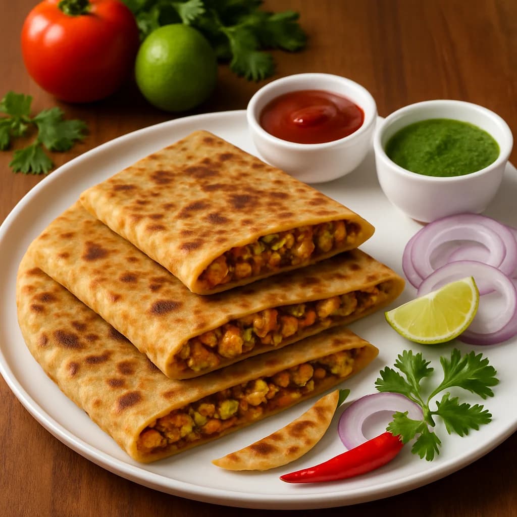 Tangy Paneer Bhurji Stuffed Parathas recipe
