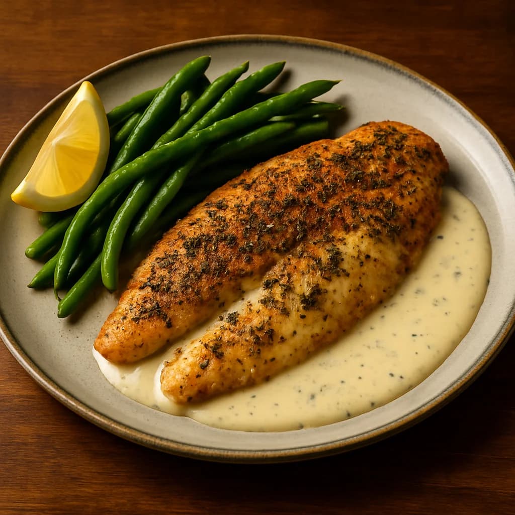 Thyme Crusted Tilapia Crème Fraîche Pan Sauce recipe