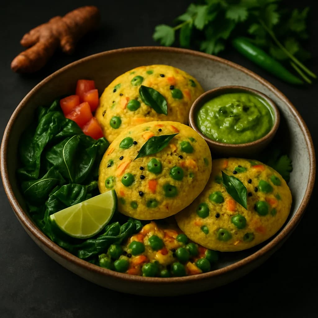 Turmeric Spiced Veggie Idli Bowls recipe
