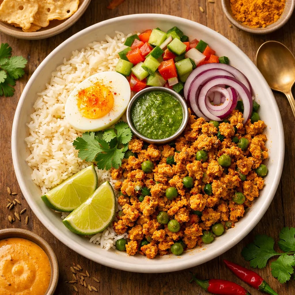 Air Fried Chicken Keema Rice Bowls recipe