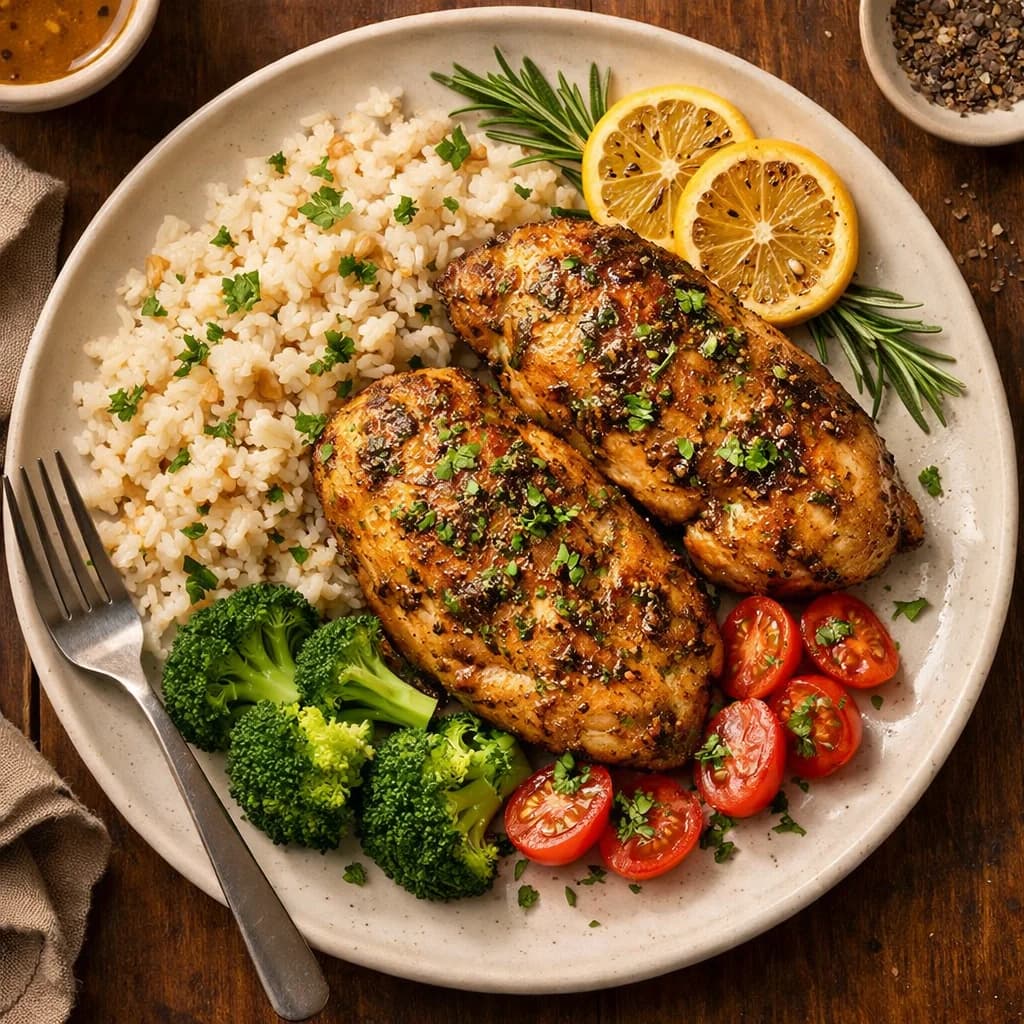 Air Fried Lemon Herb Chicken with Garlic Rice recipe