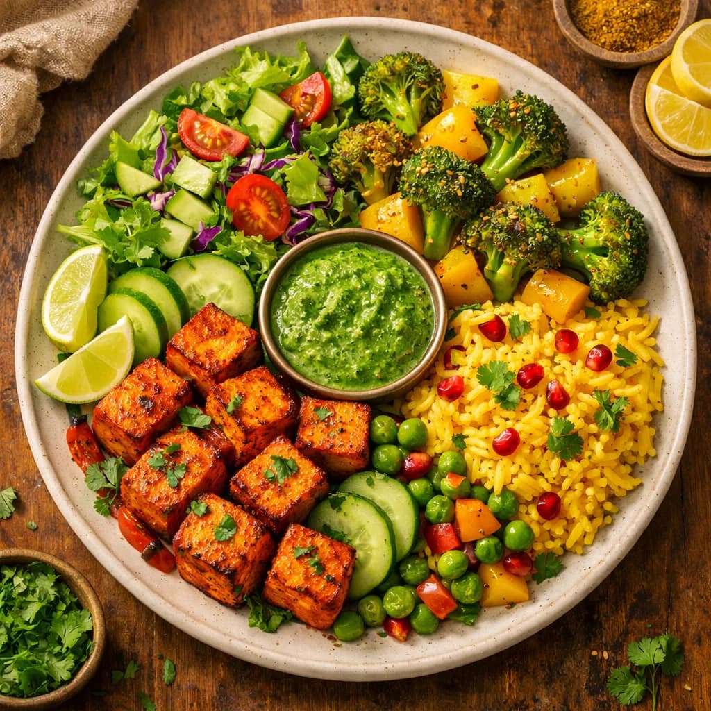 Air Fried Tandoori Tofu and Vegetable Bowl recipe