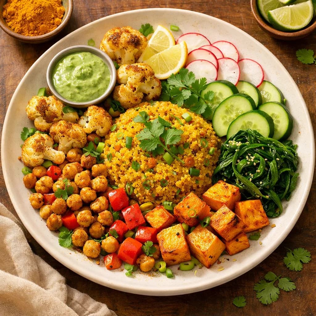 Air Fried Turmeric Quinoa Veggie Bowl recipe
